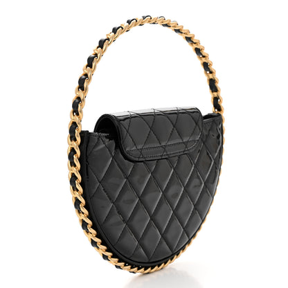 Chanel Patent Calfskin Quilted Chain Hoop Bag Black 3 of 10