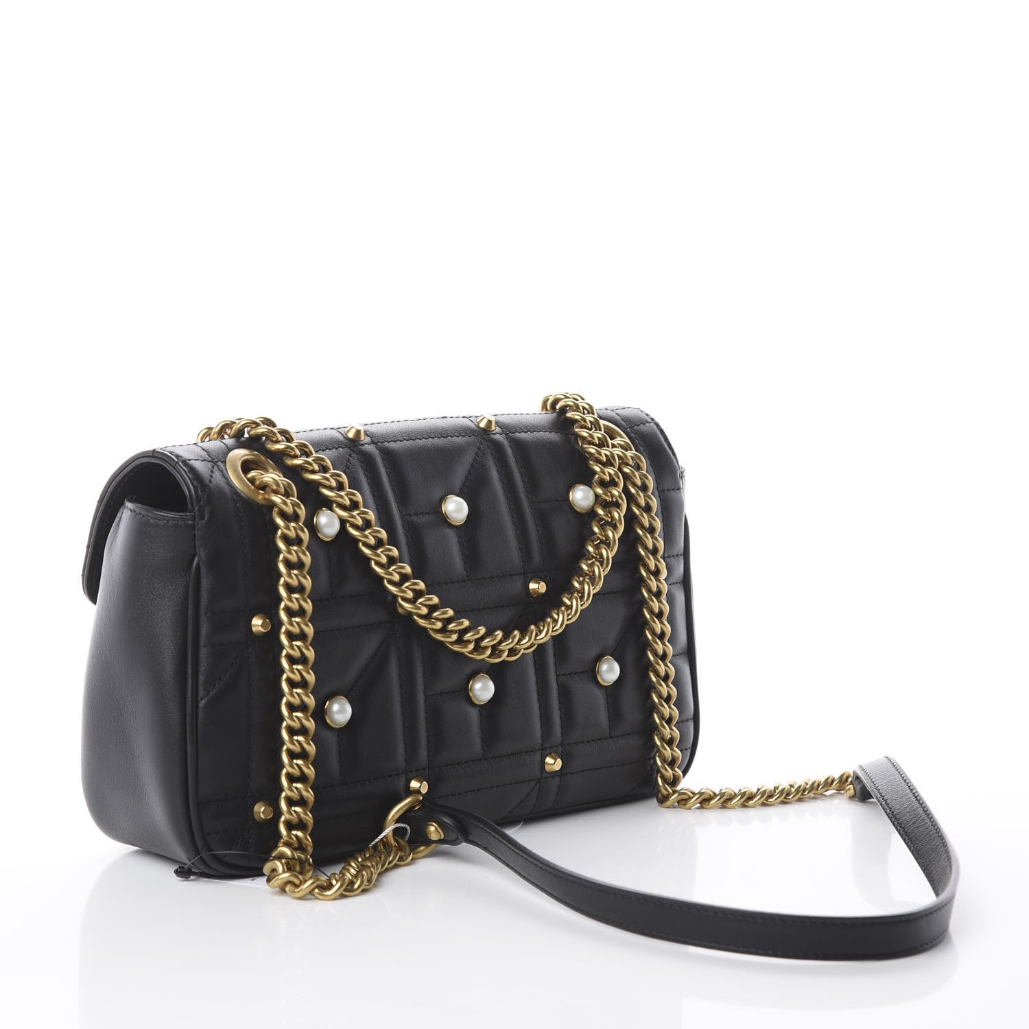 Gucci Calfskin Matelasse Studded Small Pearly GG Marmont Shoulder Bag Black 2 of 8