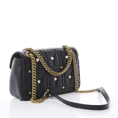 Gucci Calfskin Matelasse Studded Small Pearly GG Marmont Shoulder Bag Black 2 of 8