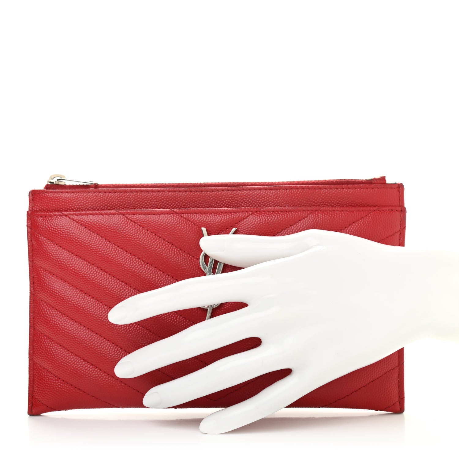 Saint Laurent Grain De Poudre Chevron Monogram Bill Pouch Bandana Red 2 of 13