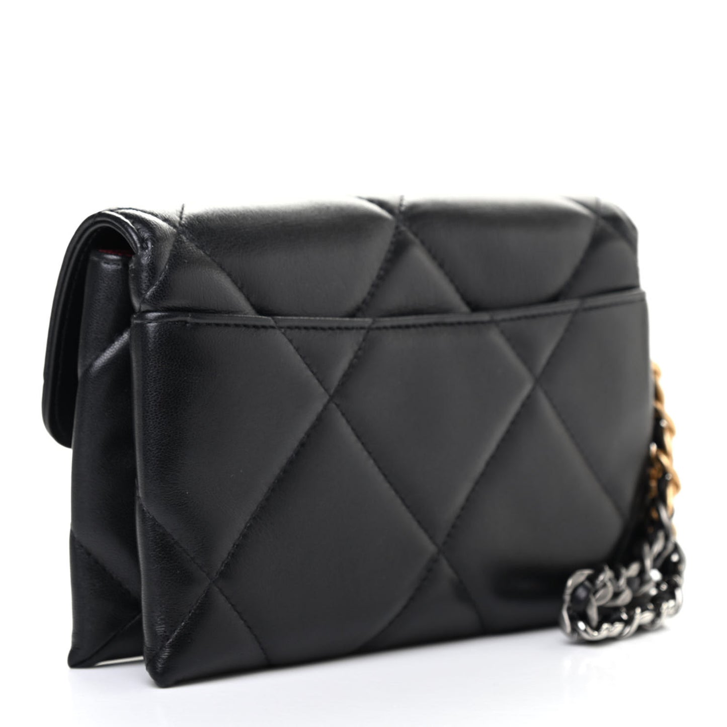 Lambskin Quilted Chanel 19 Flap Clutch Black