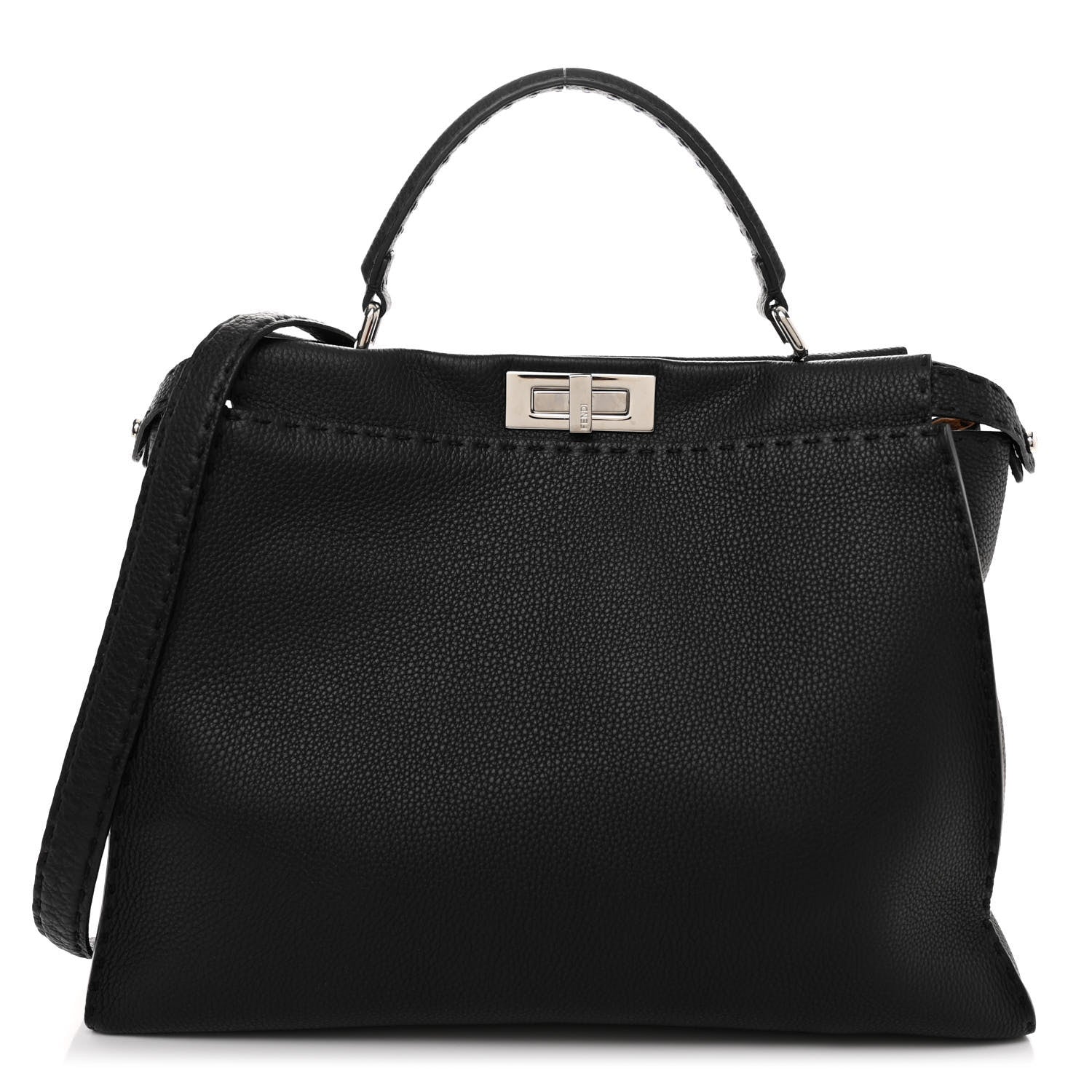Fendi Cuoio Romano Selleria Bi-Color Large Peekaboo Iconic Satchel Black Mou 1 of 11
