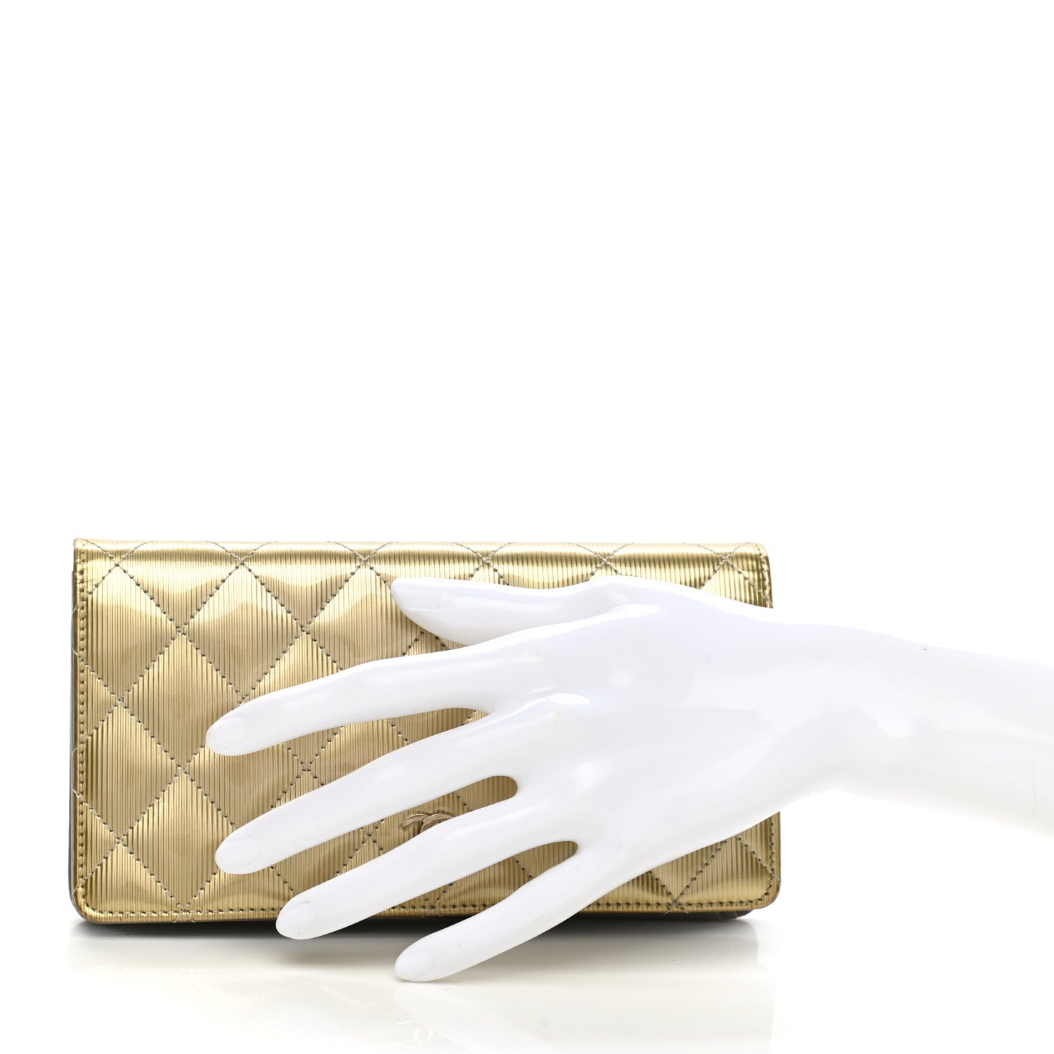 Chanel Striated Patent Yen Wallet Gold 2 of 9