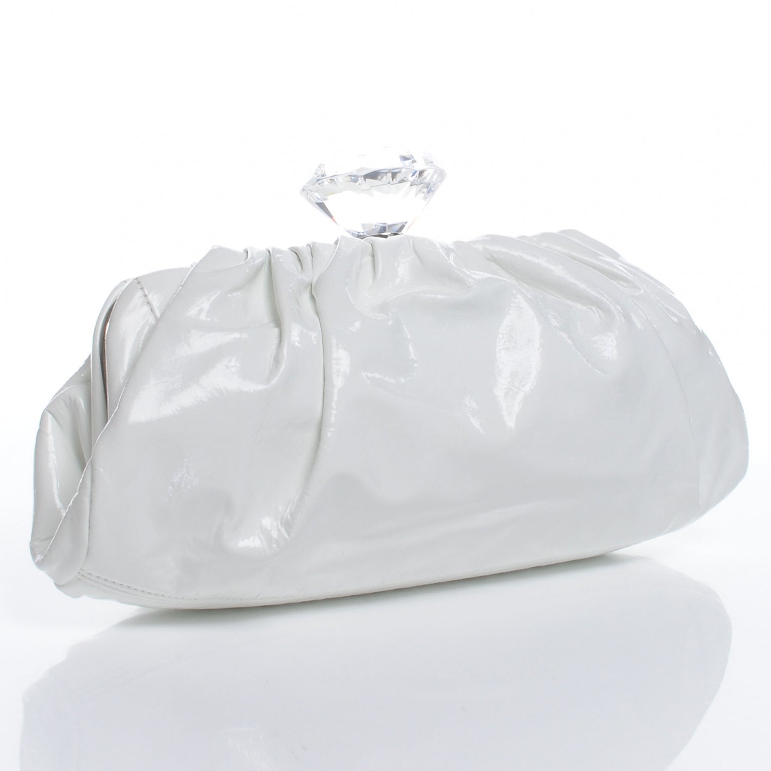 Chanel Vinyl Diamond Kiss Lock Clutch Ivory 3 of 8