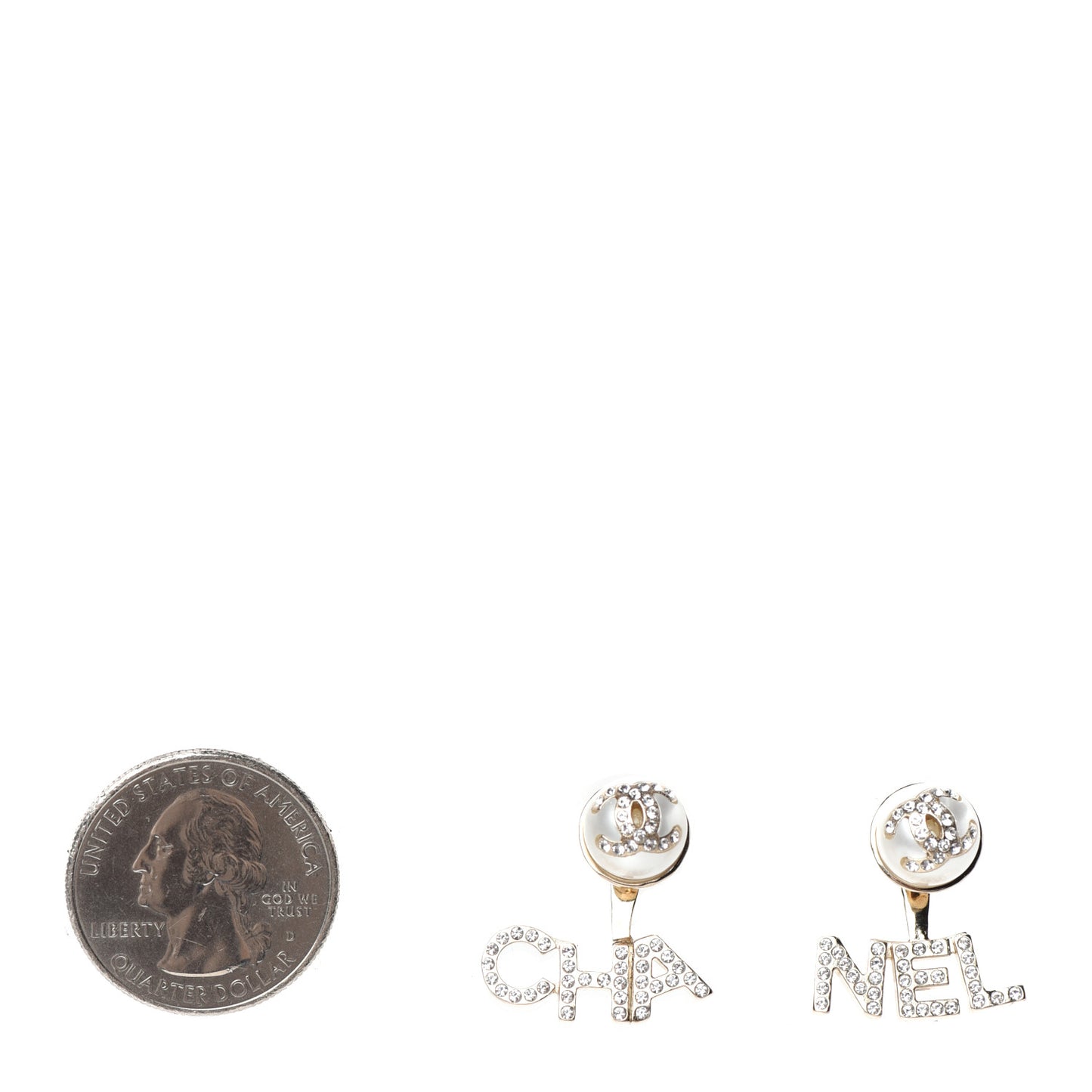 Pearl Crystal Logo Earrings Gold Pearly White