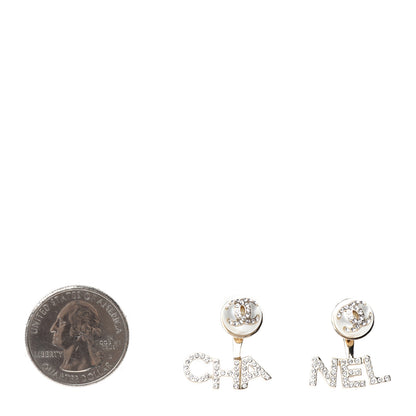 Chanel Pearl Crystal Logo Earrings Gold Pearly White 2 of 4