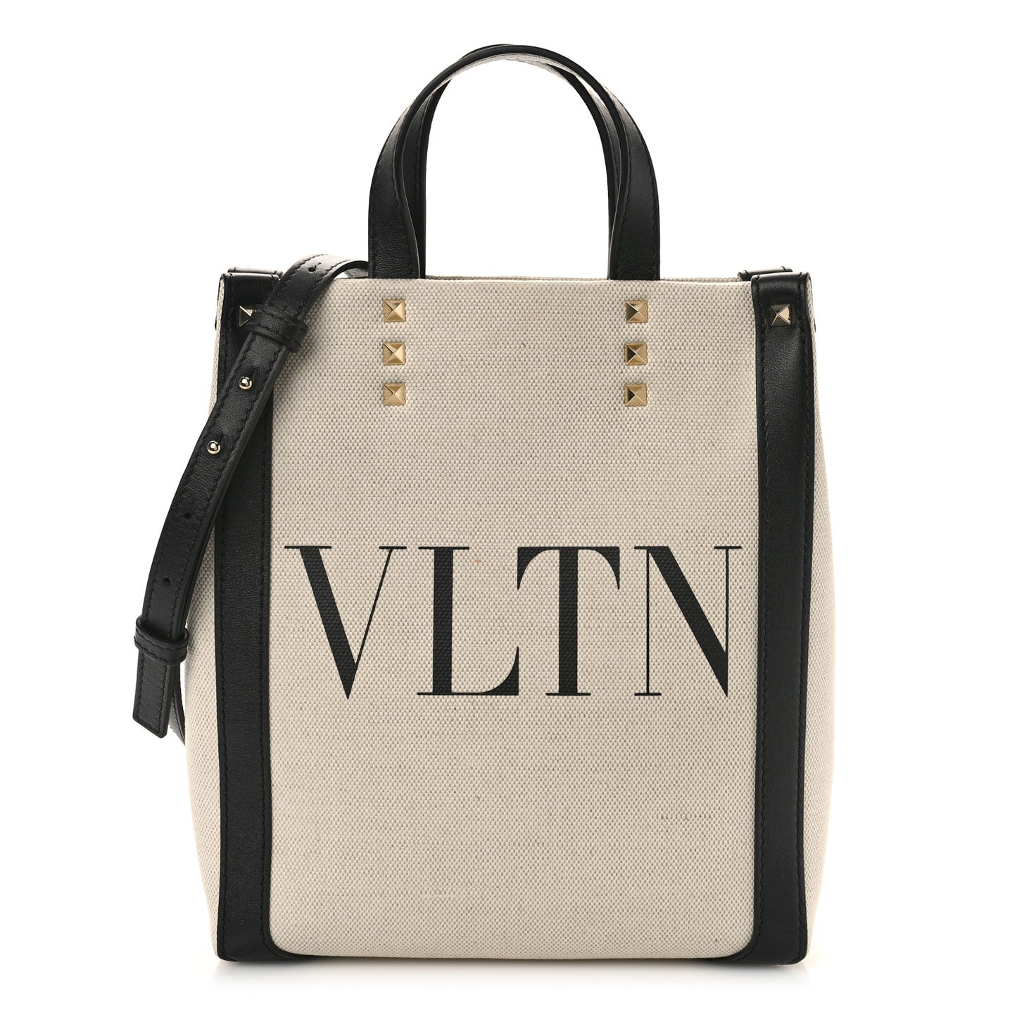 Canvas VLTN Print Tote Black Ivory