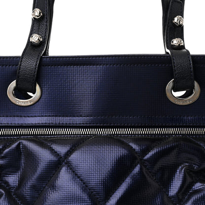 Chanel Metallic Coated Canvas Quilted Large Paris Biarritz Tote Blue 9 of 11