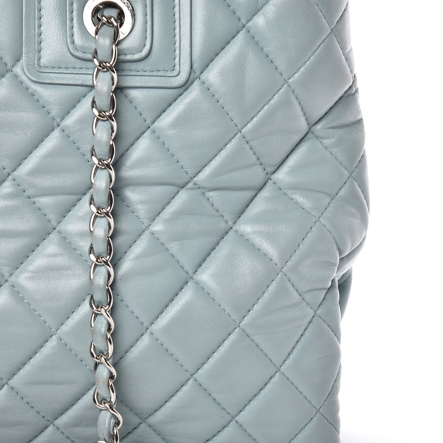 Lambskin Quilted Daily Shopping Tote Light Blue