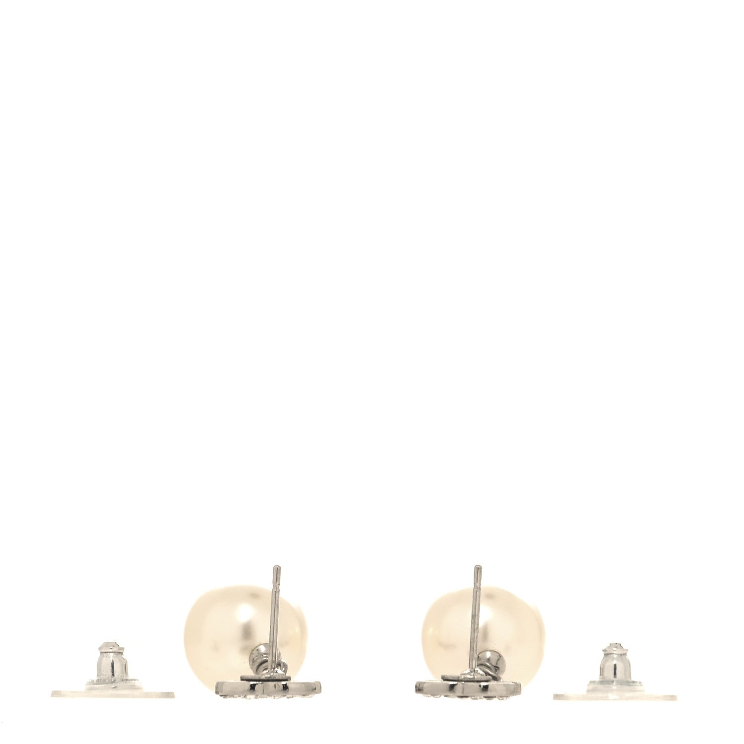 Chanel Crystal Pearl CC Drop Earrings Silver Pearly White 3 of 4