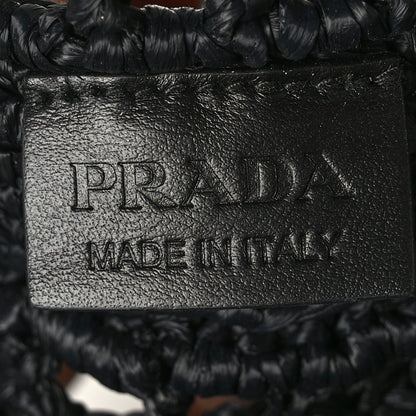 Prada Yarn Raffia Effect Crochet Logo Embroidered Tote Bag Black 6 of 8