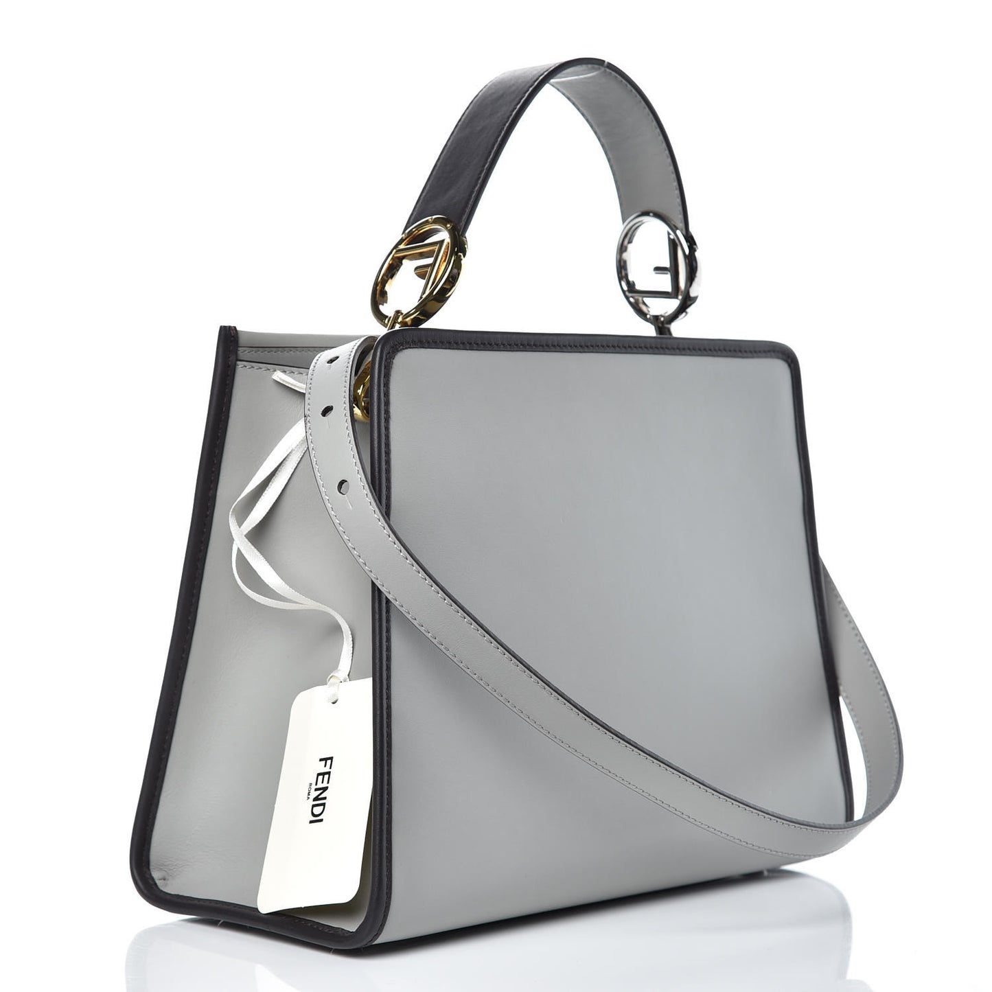 Vitello Century Opaco F is Fendi Bi-Color Small Runaway Satchel Ghiaccio Ebano