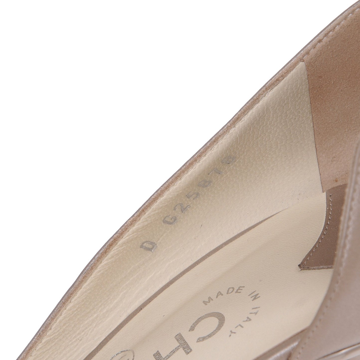 Metallic Calfskin CC Peep Toe Pumps 39 Champagne