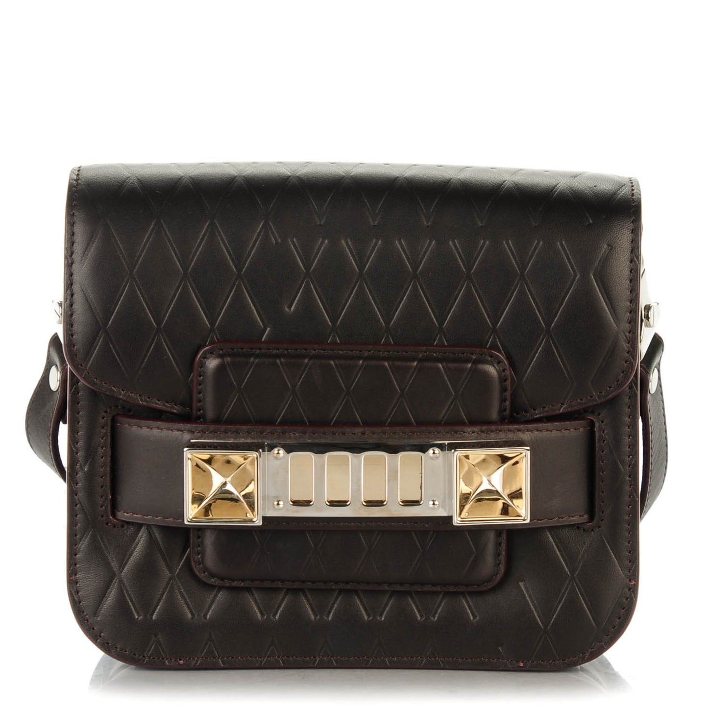 Diamond Calfskin Embossed Tiny PS11 Classic Shoulder Bag Brown