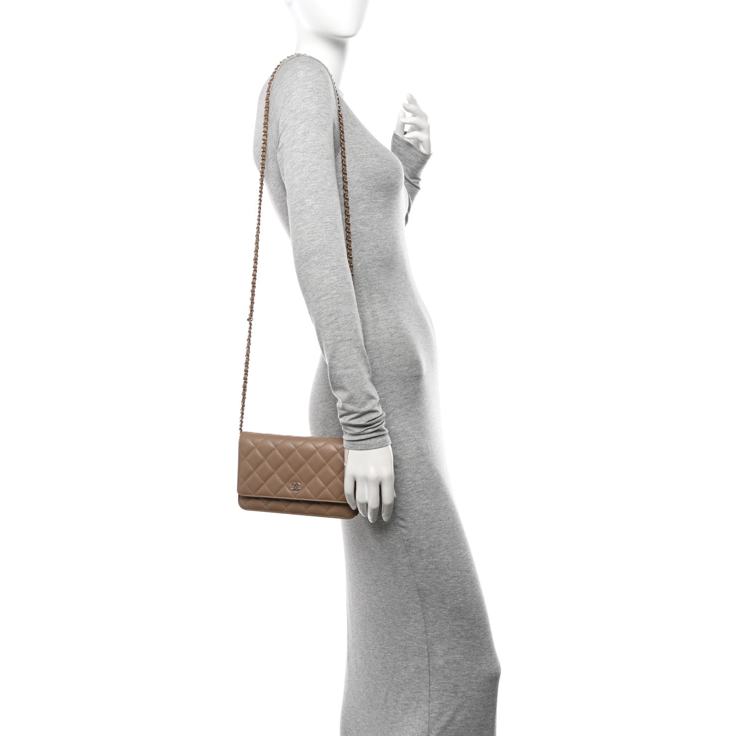 Chanel Caviar Quilted Wallet on Chain WOC Dark Beige 2 of 12
