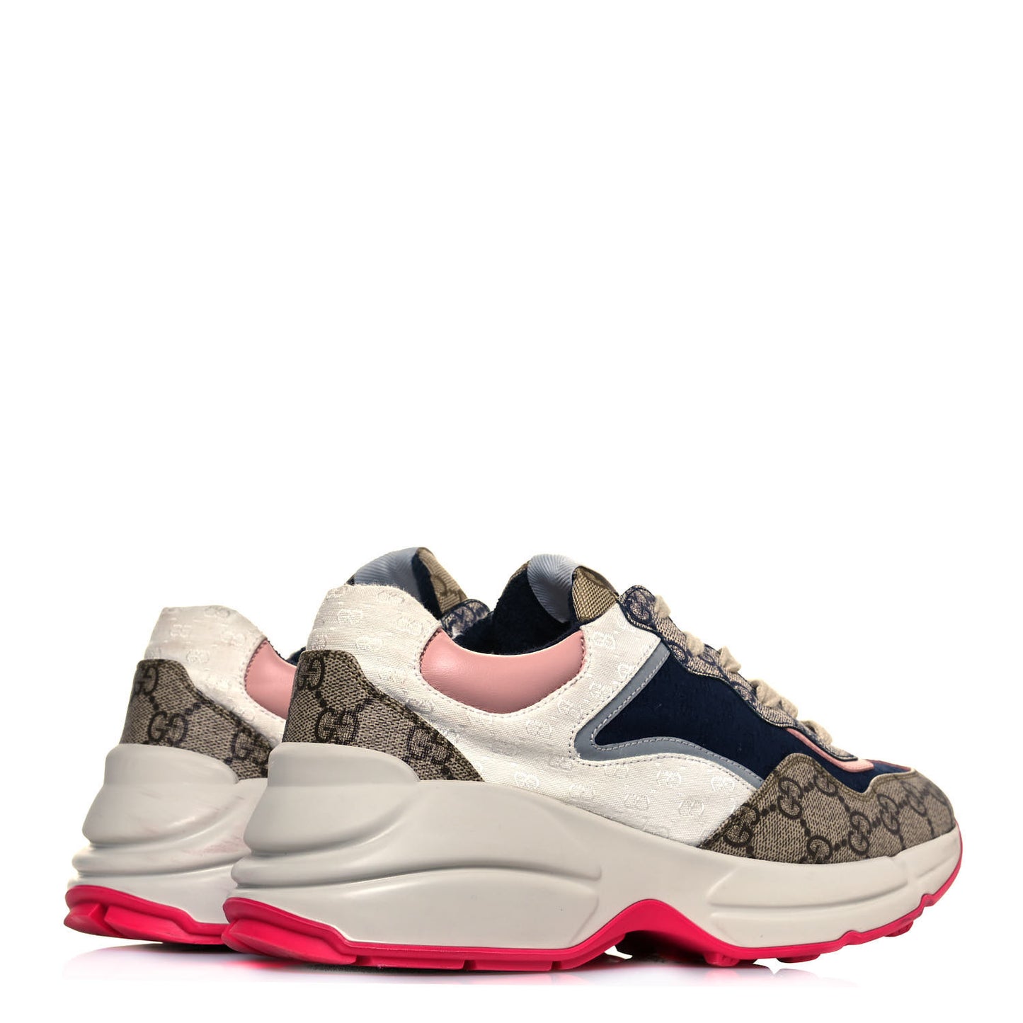 GG Supreme Monogram Mix Monogram Womens Rhyton Sneakers 39 London Blue Beige Pale Pink