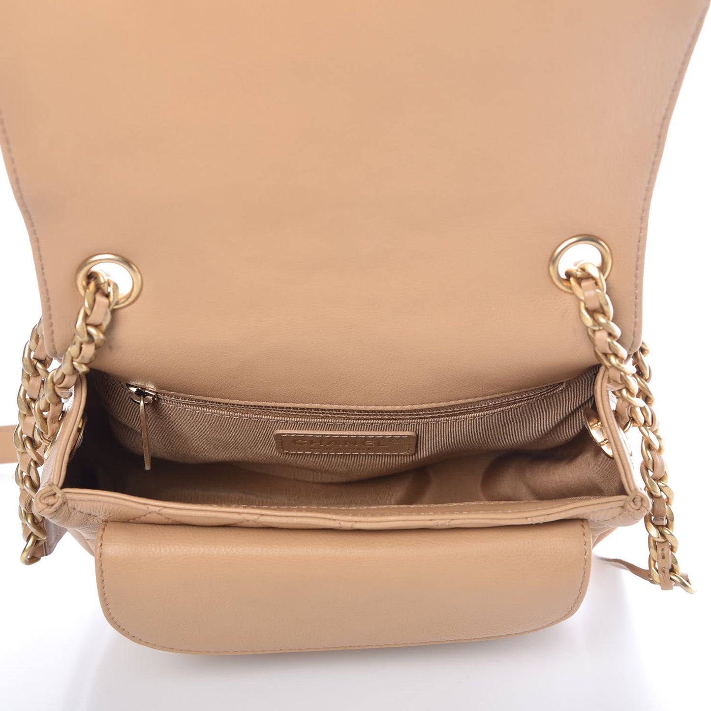 Calfskin Quilted Messenger Flap Beige
