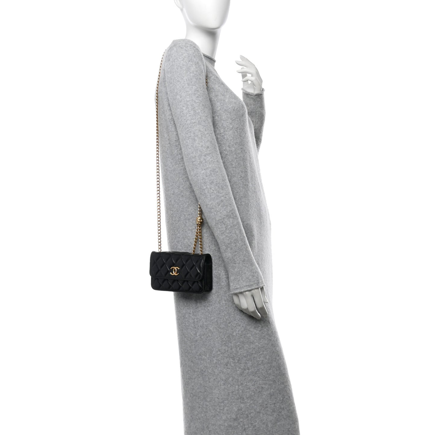 Quilted Pillow Crush Flap Phone Holder With Chain Black