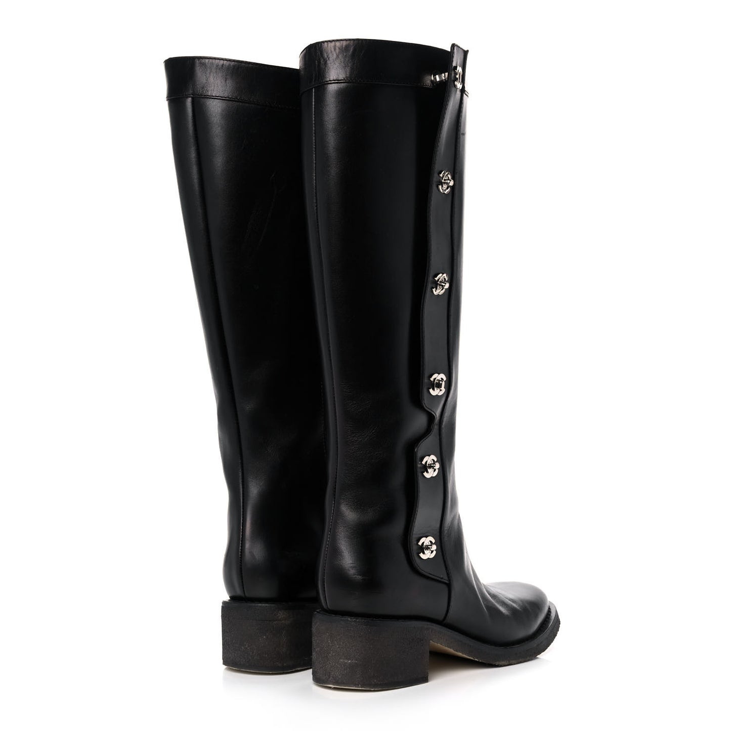 Calfskin CC Turnlock High Boots 40 Black