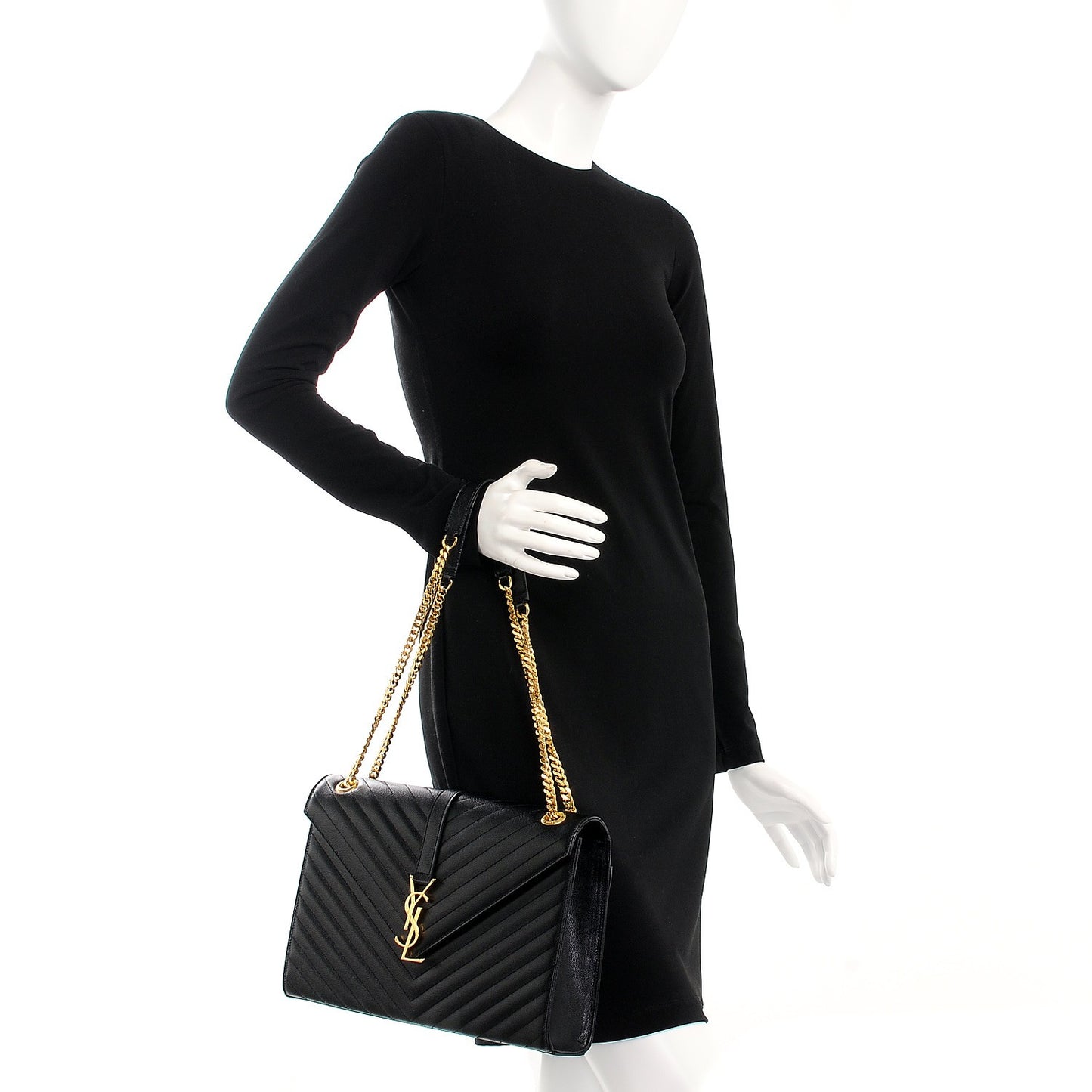 Grain De Poudre Matelasse Chevron Large Monogram Satchel Black