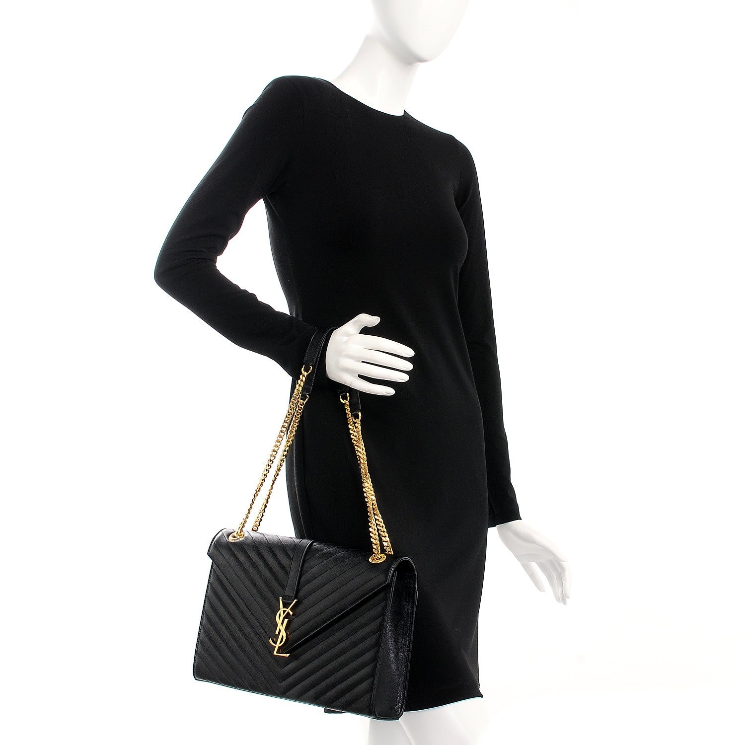Saint Laurent Grain De Poudre Matelasse Chevron Large Monogram Satchel Black 2 of 7