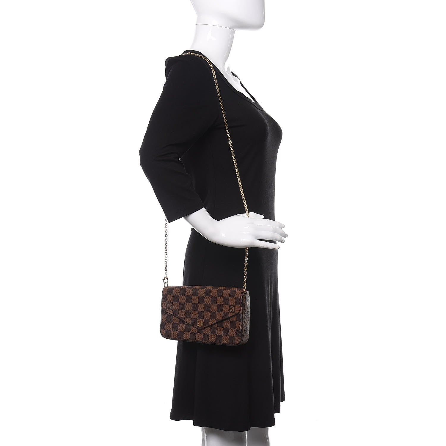 Louis Vuitton Damier Ebene Pochette Felicie Chain Wallet 2 of 11