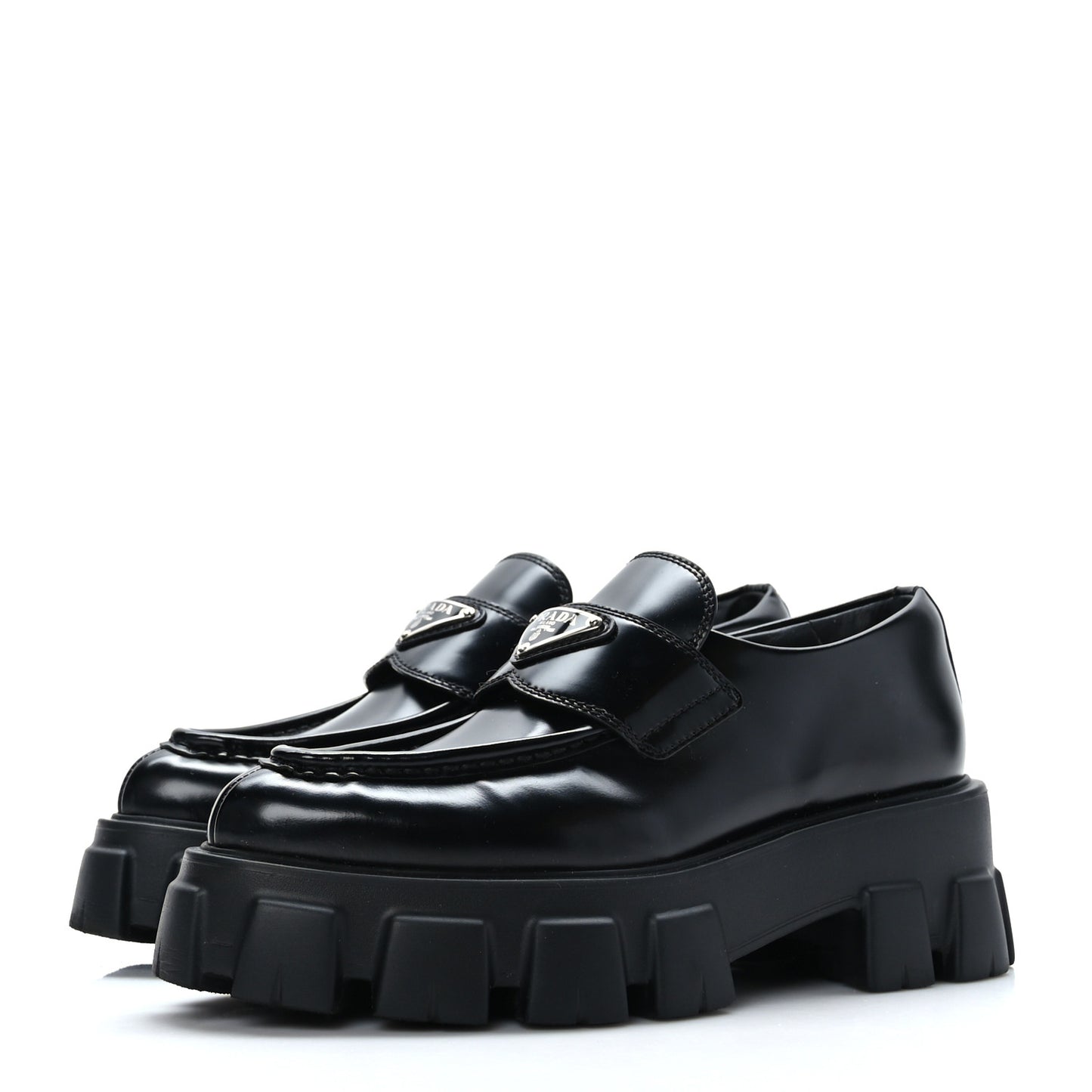 Spazzolato Triangle Logo Monolith Pointy 55mm Loafers 37 Black