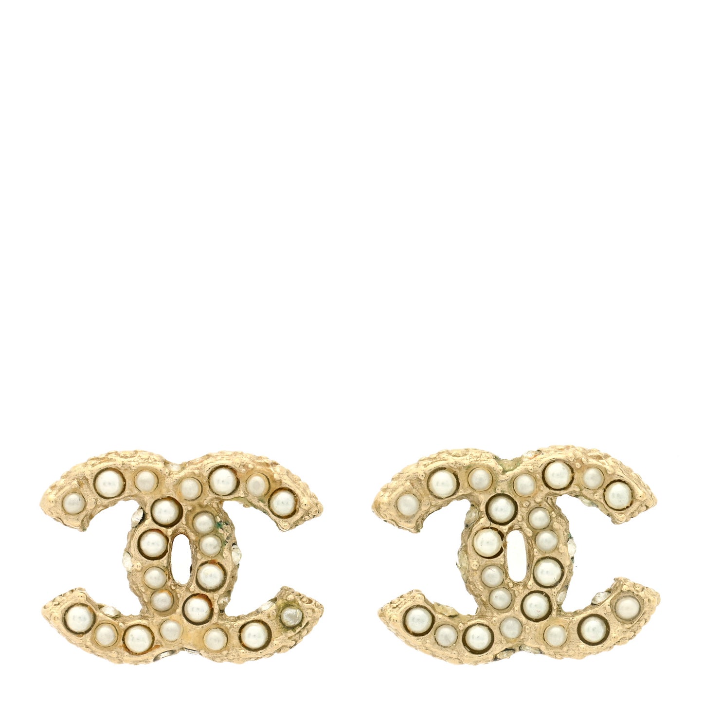 Pearl Crystal CC Earrings Light Gold