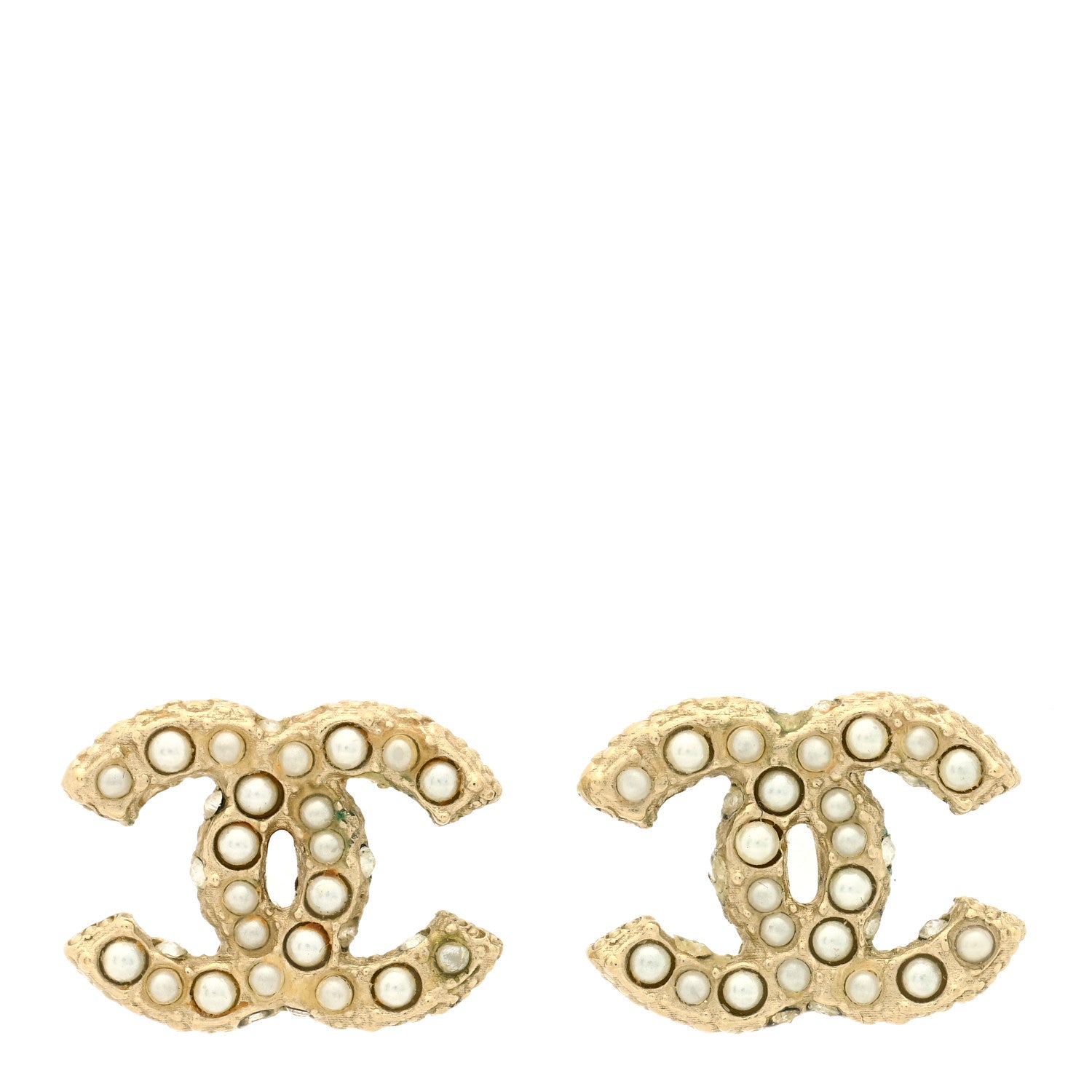 Chanel Pearl Crystal CC Earrings Light Gold 1 of 4