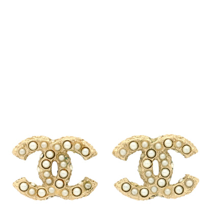 Chanel Pearl Crystal CC Earrings Light Gold 1 of 4