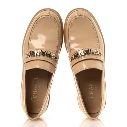 Chanel Shiny Calfskin Logo Loafers 40 Beige 2 of 12