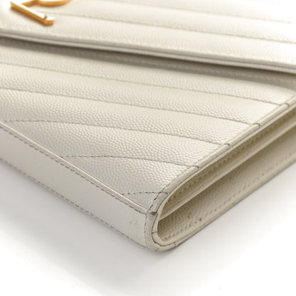 Saint Laurent Grain De Poudre Matelasse Chevron Monogram Chain Wallet Porcellana 10 of 11