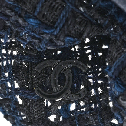 Chanel Tweed Fabric Camellia Pin Brooch Navy Black 3 of 4