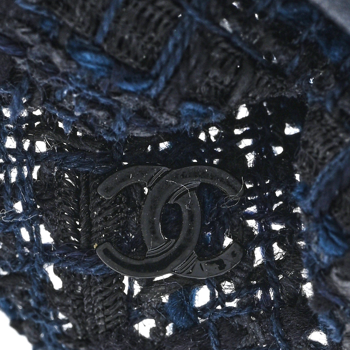 Tweed Fabric Camellia Pin Brooch Navy Black