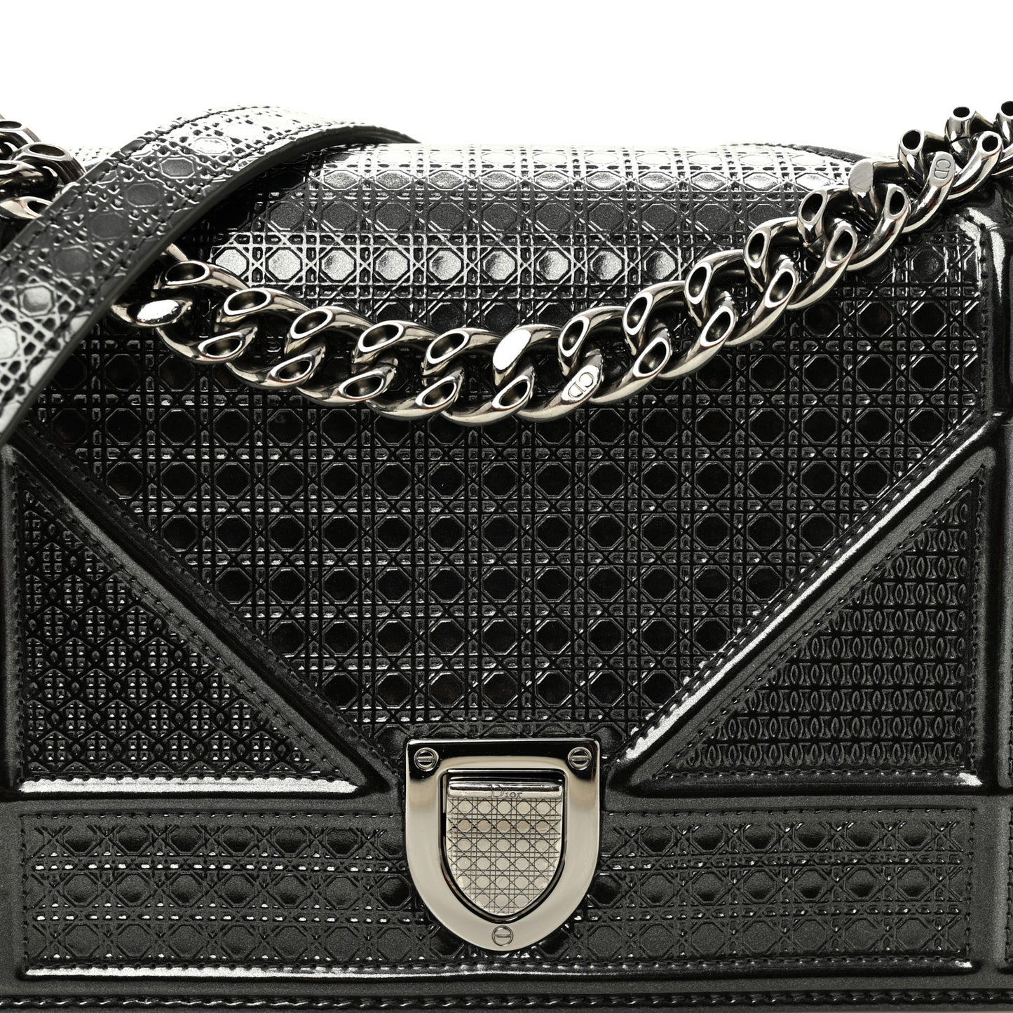 Metallic Patent Micro-Cannage Medium Diorama Flap Bag Onyx Black