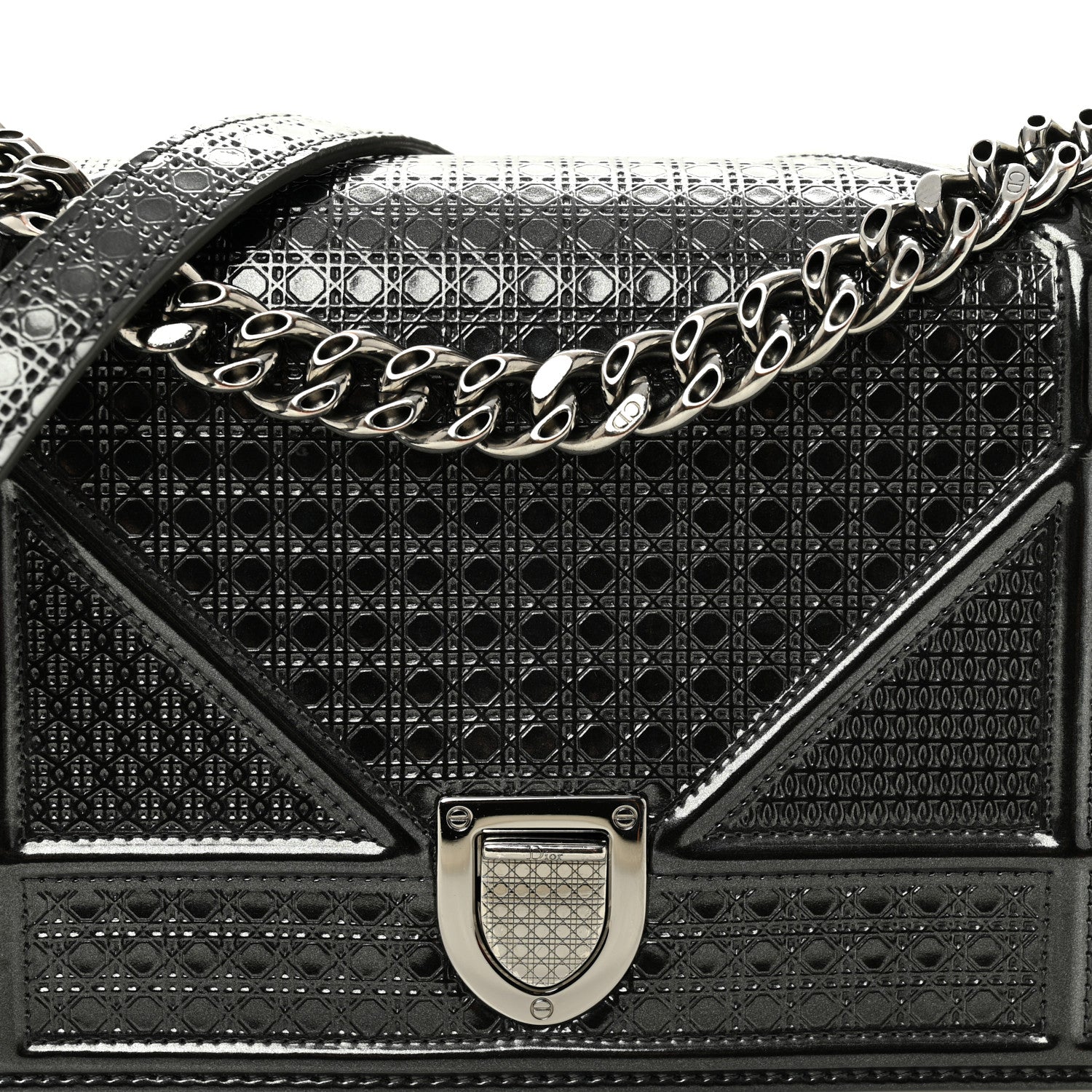 Christian Dior Metallic Patent Micro-Cannage Medium Diorama Flap Bag Onyx Black 6 of 8