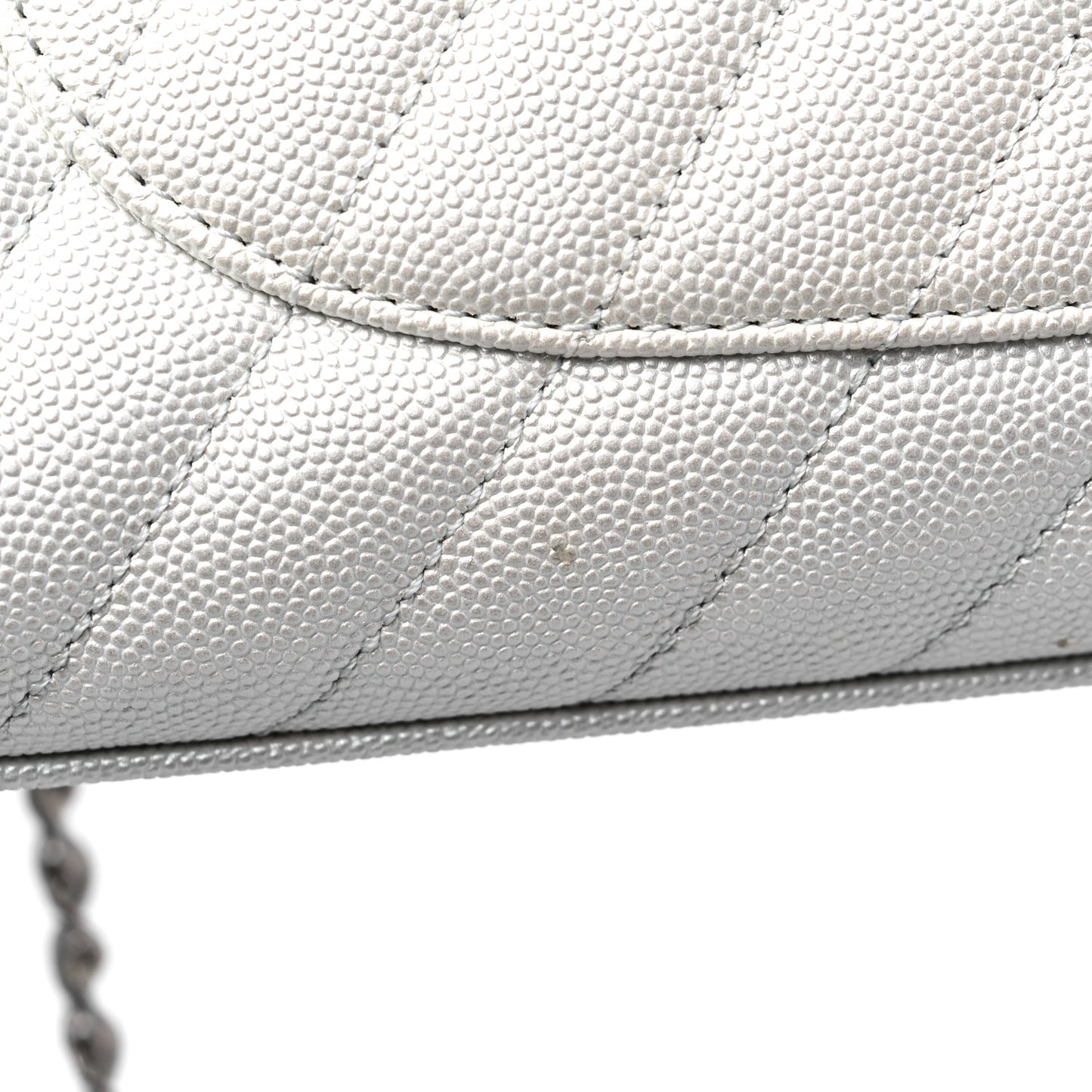 Iridescent Caviar Chevron Quilted Small Coco Handle Flap White