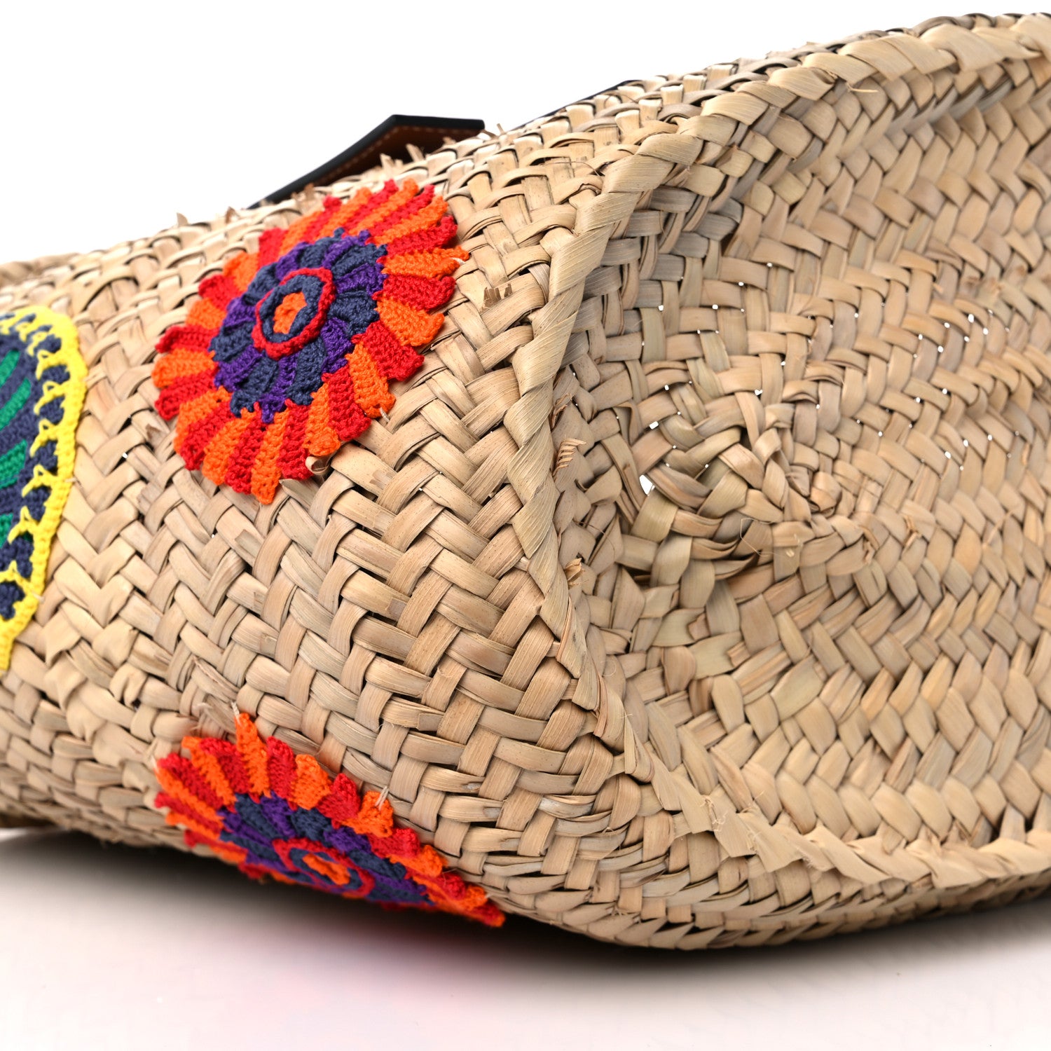 Loewe Raffia Floral Embroidered Small Basket Tote Bag Natural Tan 7 of 10