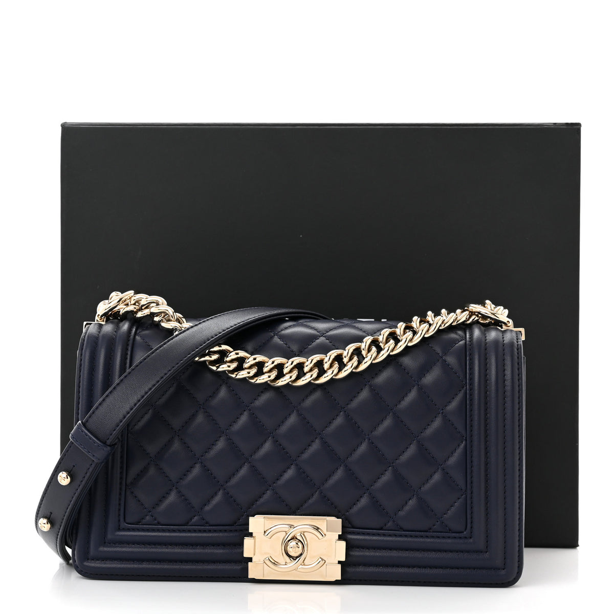 Chanel Lambskin Quilted Medium Boy Flap Navy 11 of 11