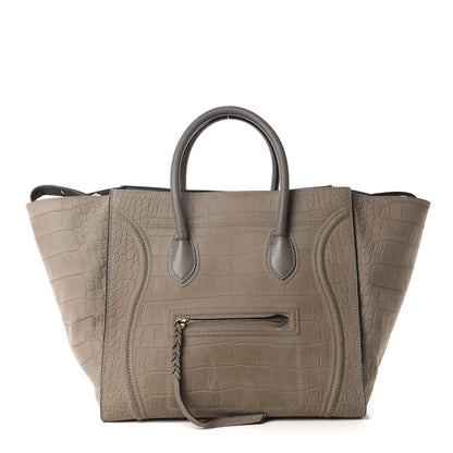 Celine Nubuck Crocodile Embossed Large Phantom Luggage Grey 1 of 16