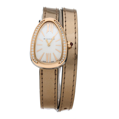 Bulgari Stainless Steel 18K Rose Gold Patent Diamond Bezel Mother of Pearl 20mm Serpenti Double Wrap Quartz Watch 1 of 5