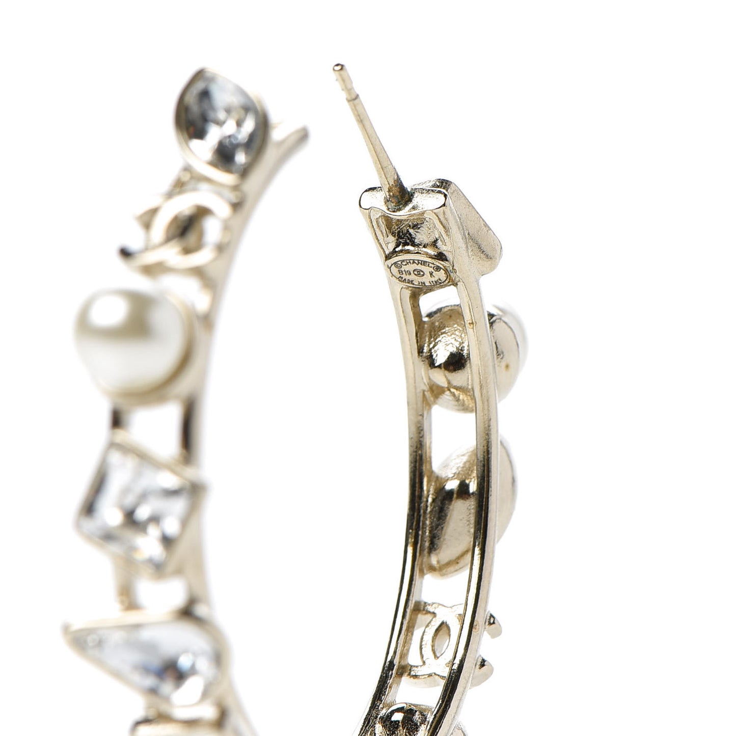 Glass Pearl Strass Snowfall Hoop Earrings Gold