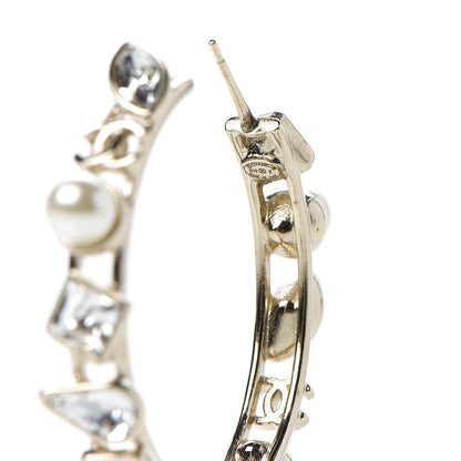 Chanel Glass Pearl Strass Snowfall Hoop Earrings Gold 4 of 5