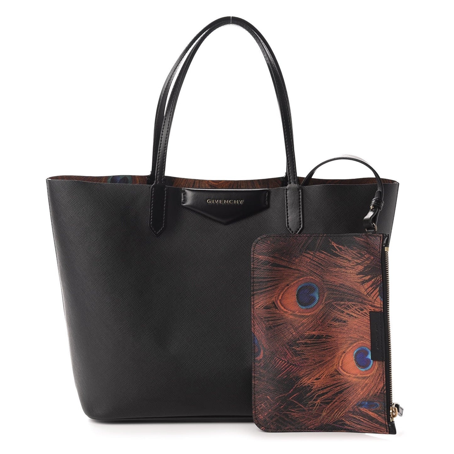 Coated Canvas Peacock Print Small Antigona Tote Black