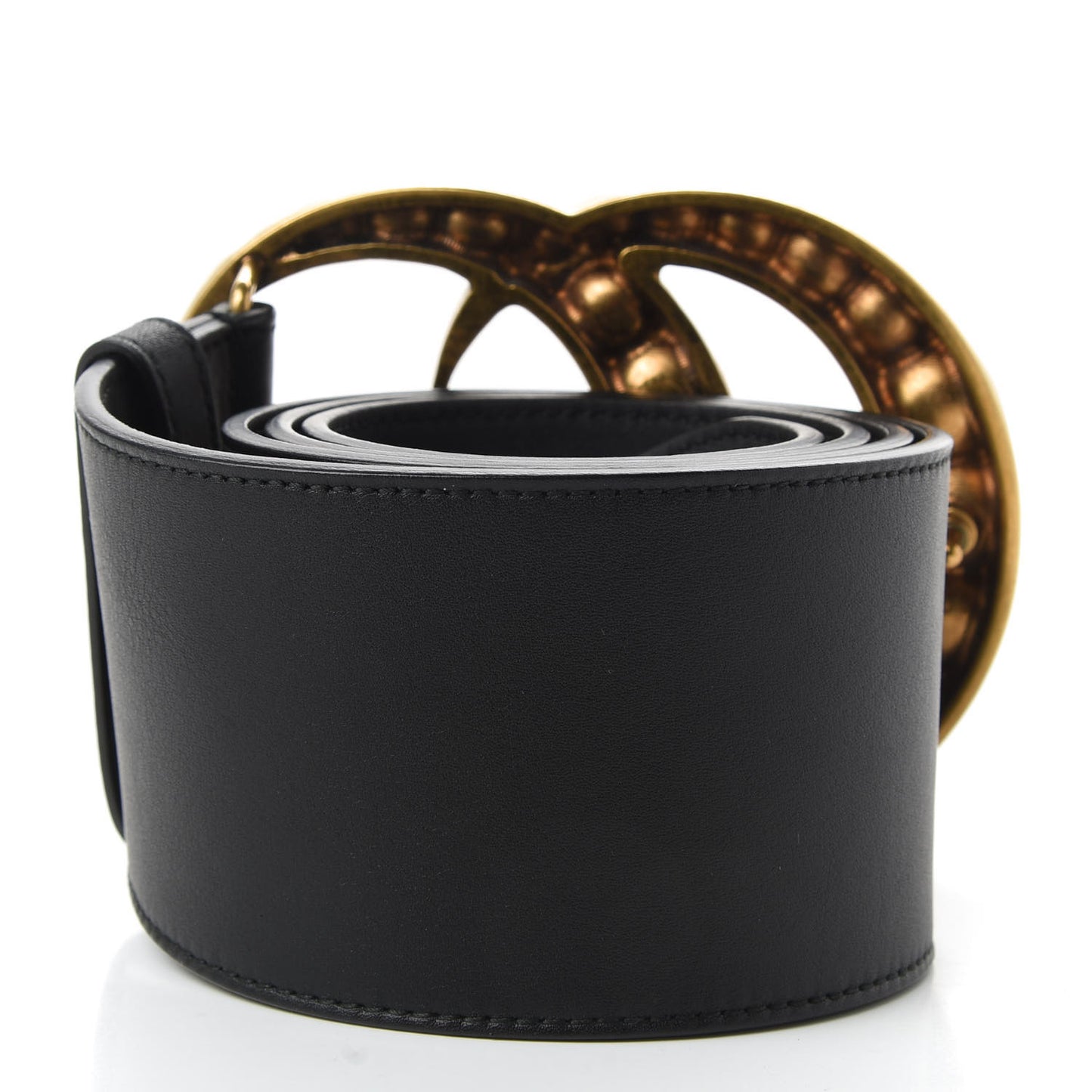 Moon Calfskin Pearl Double G 70mm Belt 90 36 Black Cream
