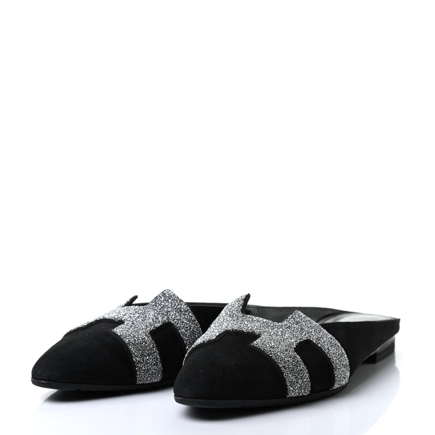 Suede Goatskin Crystal Roxane Mules 38 Gris Argente Black