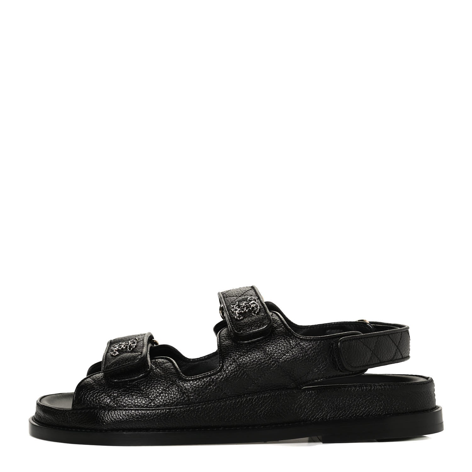 Chanel Grained Calfskin Velcro Dad Sandals 38 Black 1 of 11
