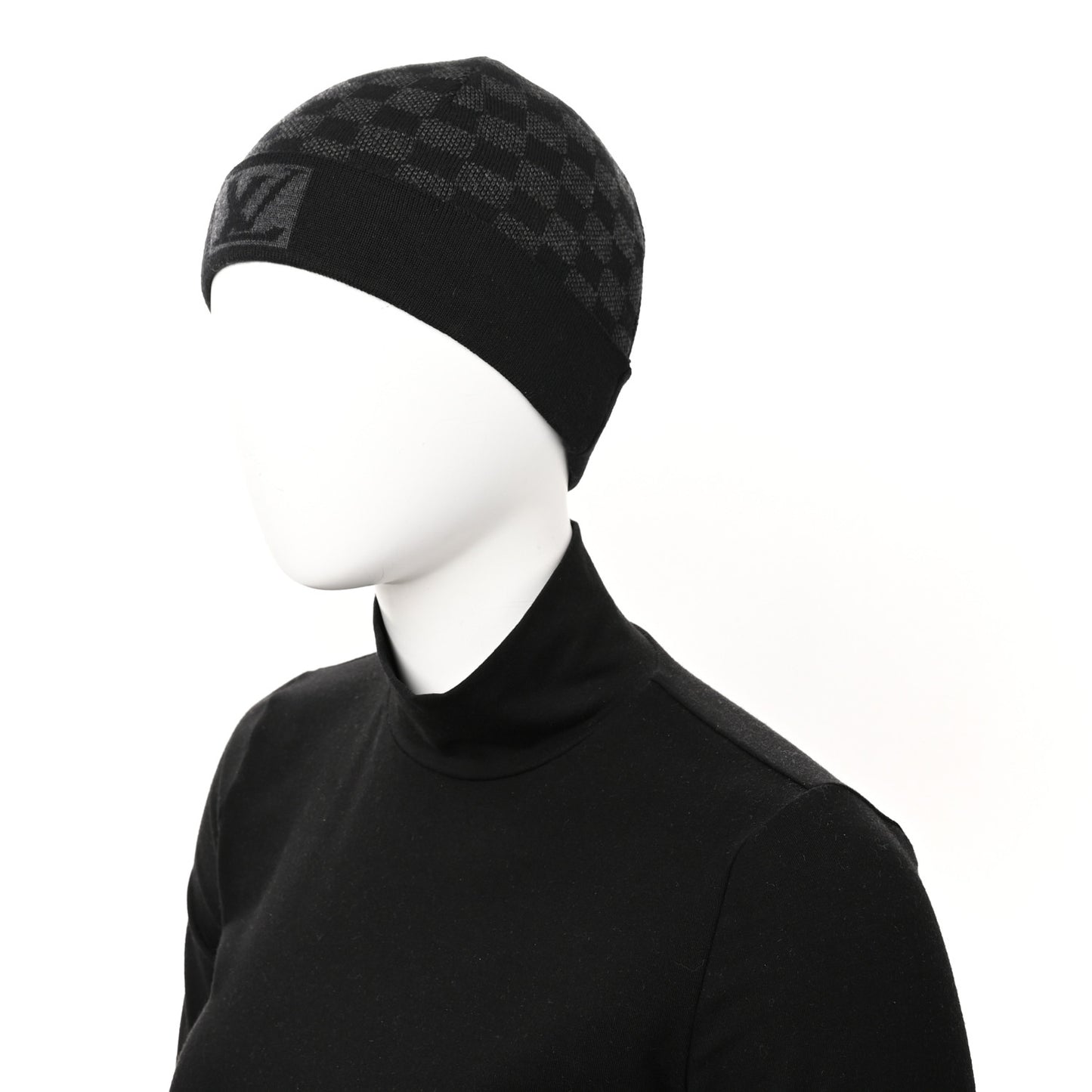 Wool Bonnet Petit Damier Beanie Hat Black