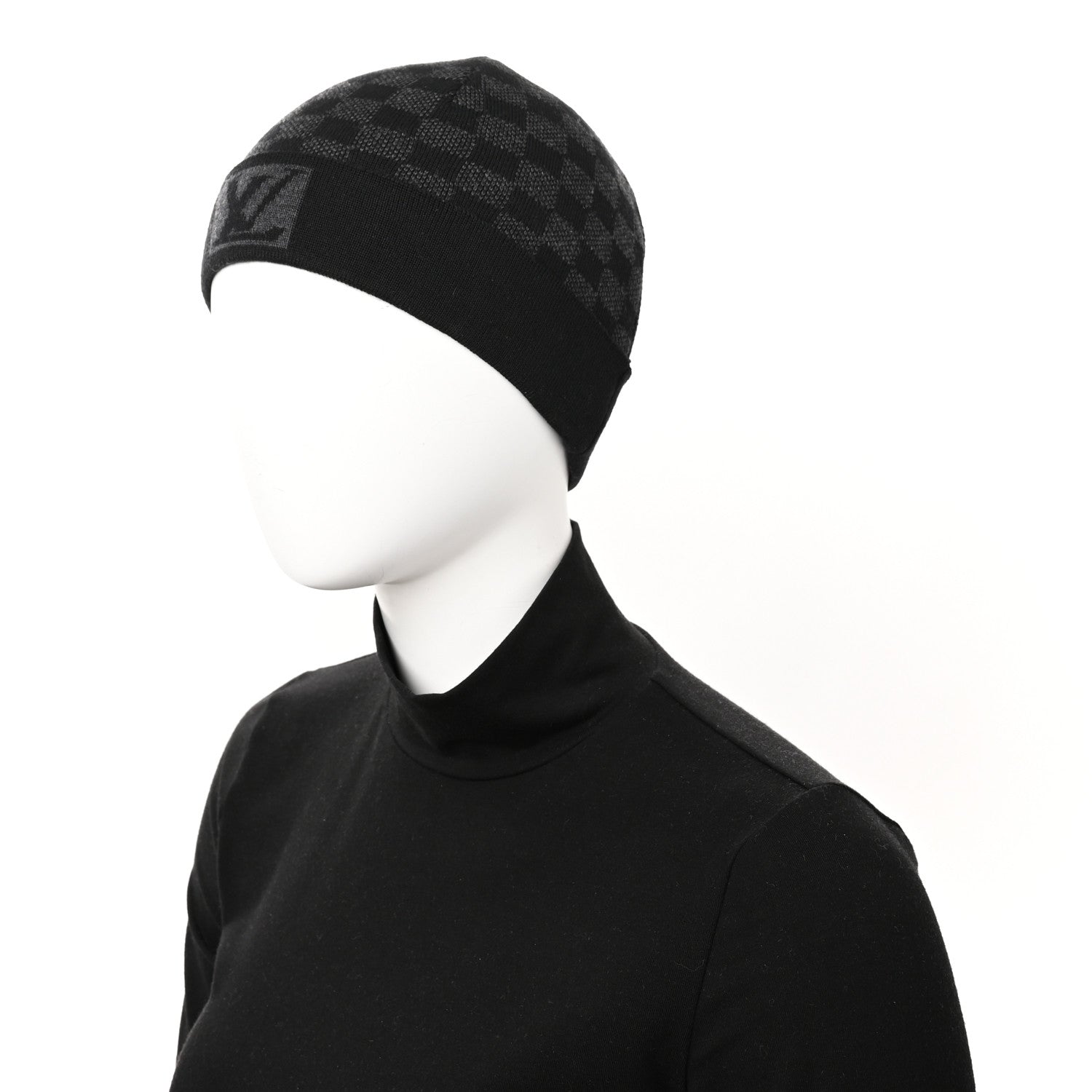 Louis Vuitton Wool Bonnet Petit Damier Beanie Hat Black 2 of 10