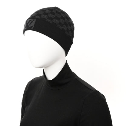 Louis Vuitton Wool Bonnet Petit Damier Beanie Hat Black 2 of 10